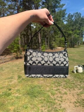 Coach Mini Shoulder Bag in Black and Gray Signature Canvas
